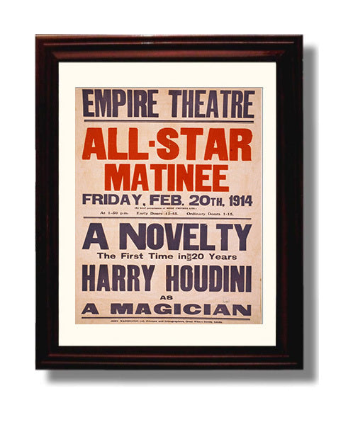 Houdini - Rare Magician Act - Magic Poster - 8x10 Beveled Frame