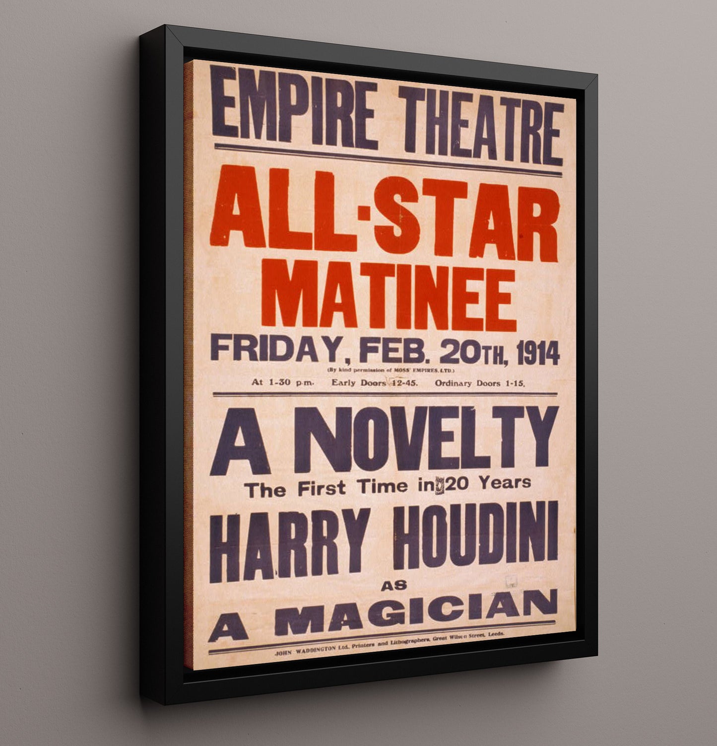 Houdini - Rare Magician Act - Magic Poster - 16x20 Framed Canvas