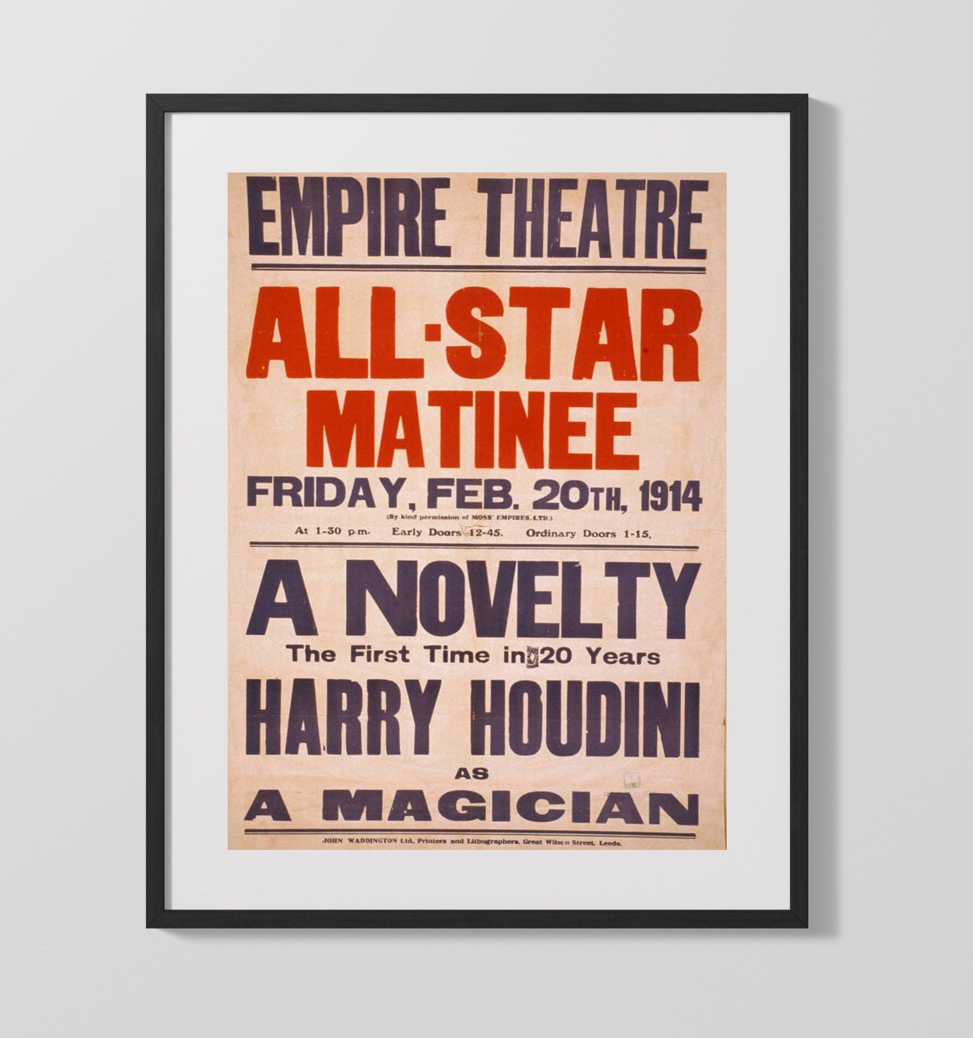 Houdini - Rare Magician Act - Magic Poster - 16x20 Gallery Frame