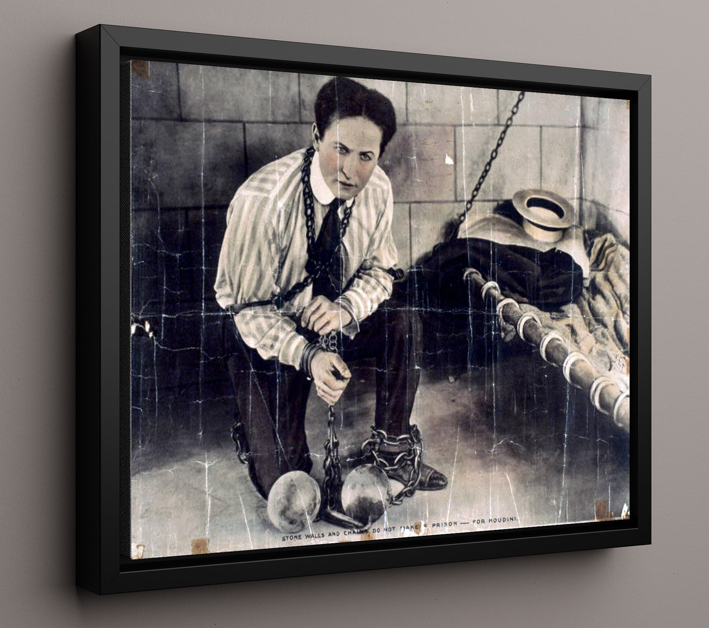 Houdini - Shackled but Unbroken - Magic Poster - 16x20 Framed Canvas
