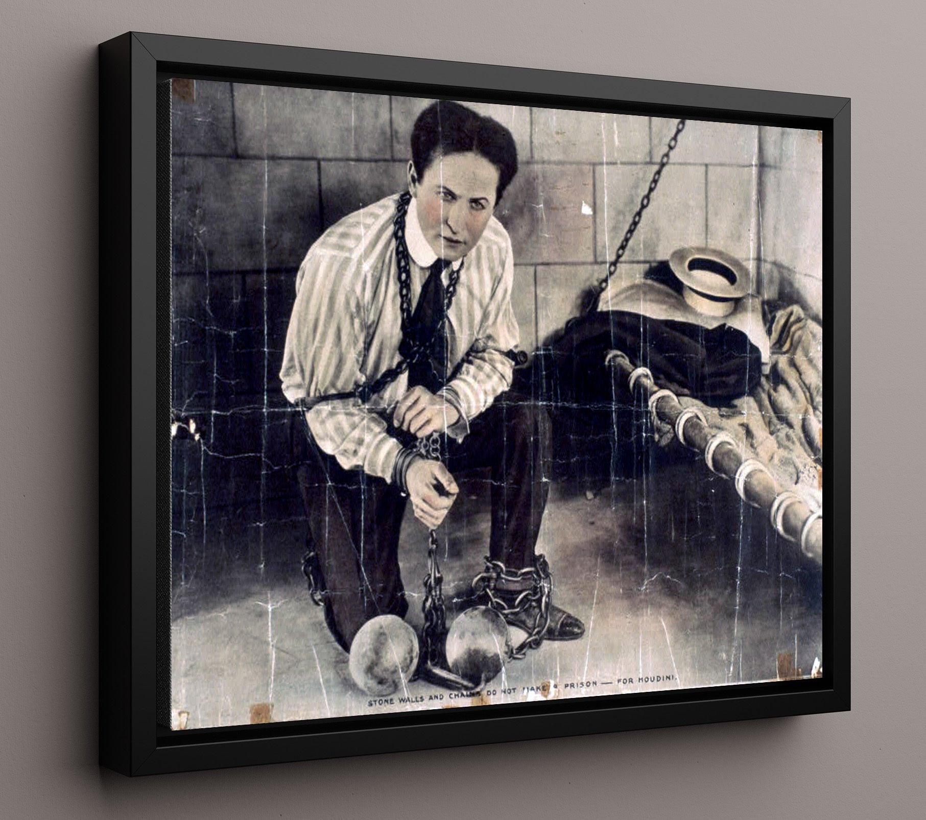Houdini - Shackled but Unbroken - Magic Poster - 16x20 Framed Canvas