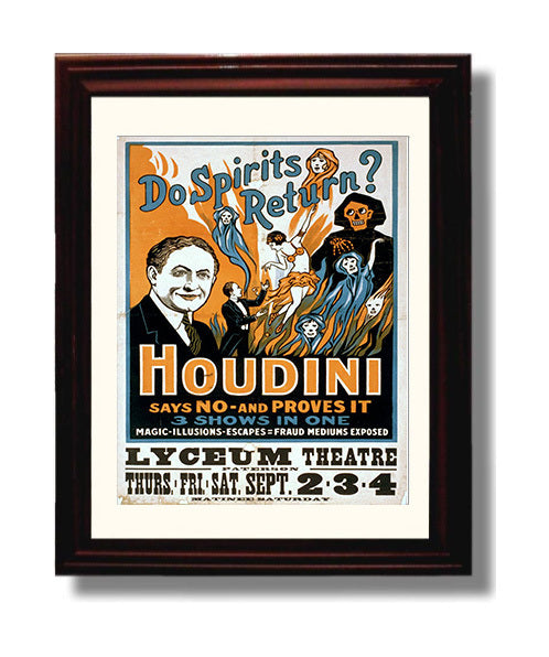 Houdini - Spirit Debunker - Magic Poster - 8x10 Beveled Frame