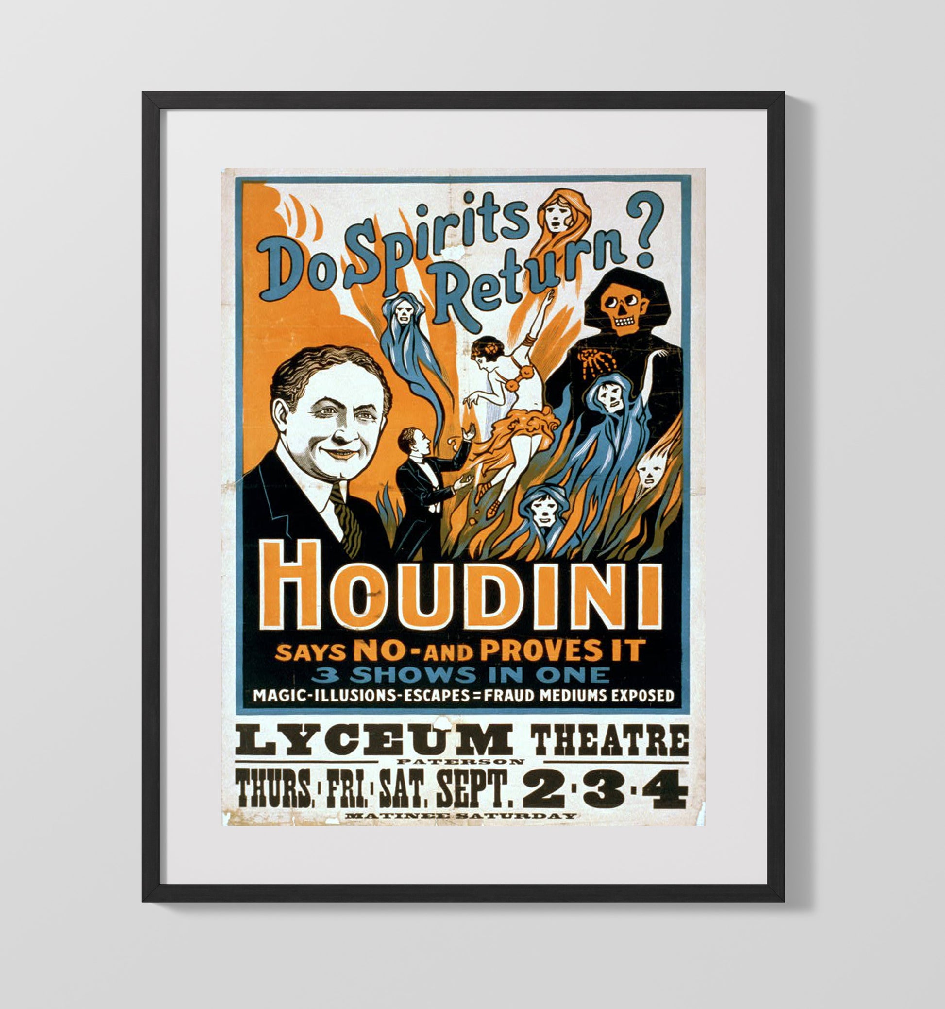 Houdini - Spirit Debunker - Magic Poster - 16x20 Gallery Frame