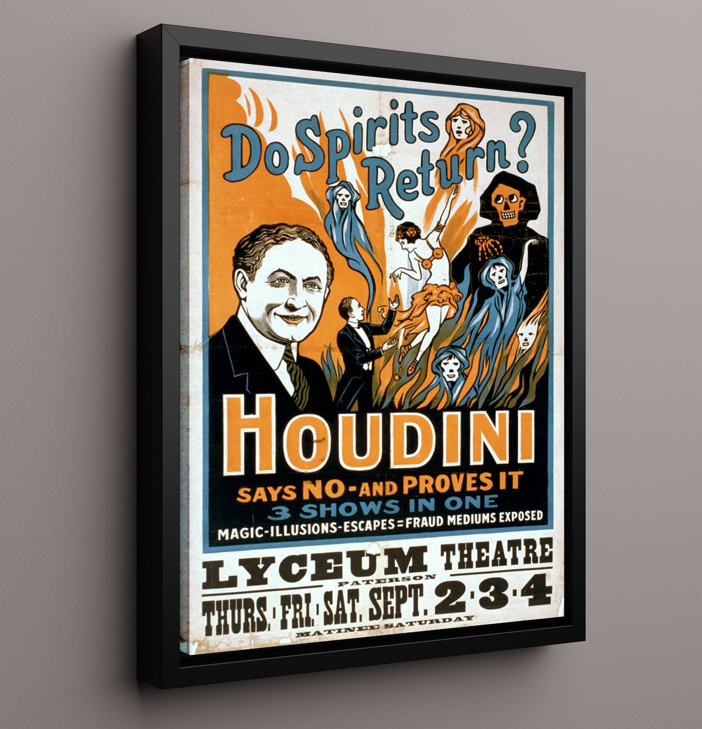 Houdini - Spirit Debunker - Magic Poster - 16x20 Framed Canvas