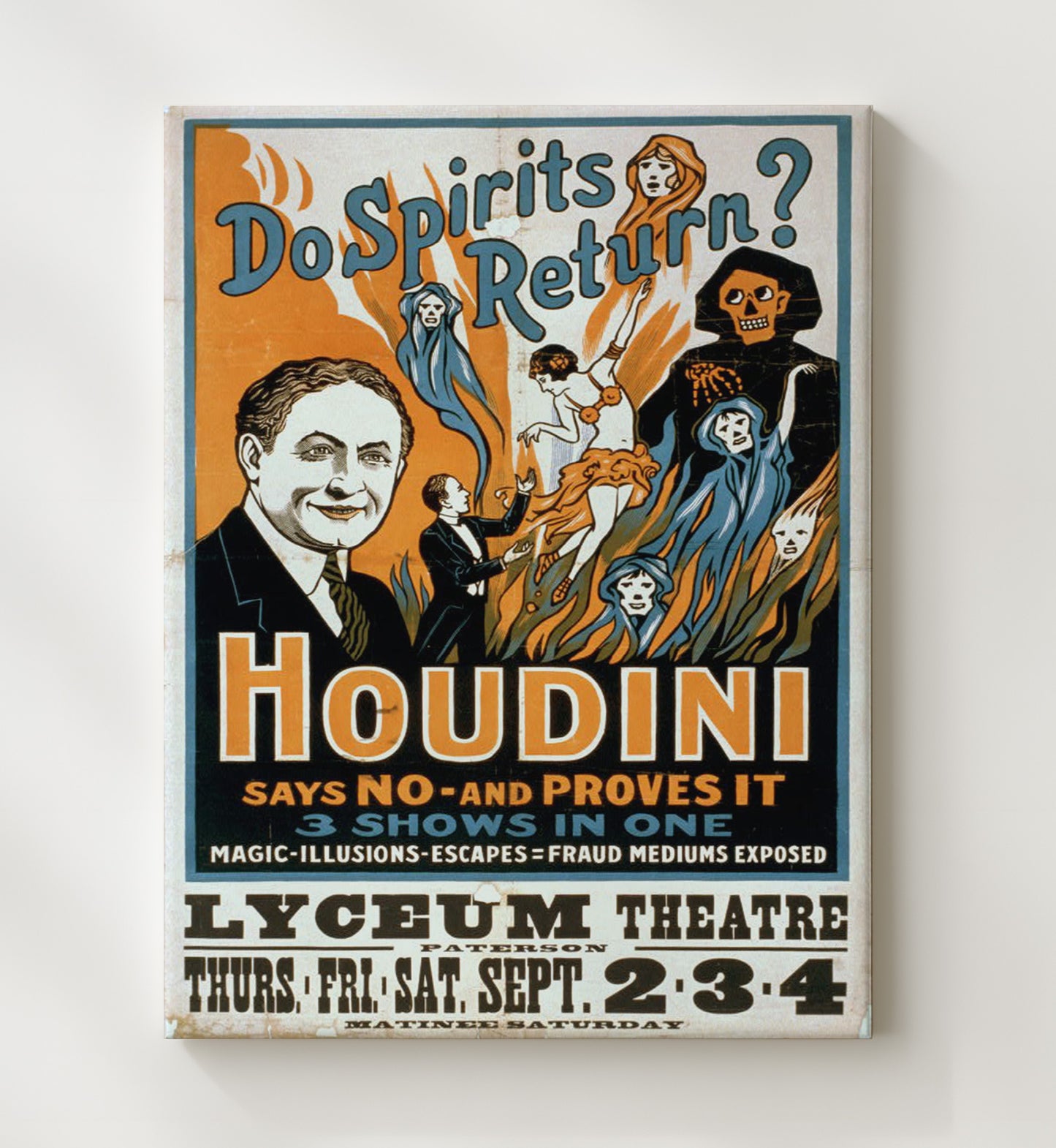Houdini - Spirit Debunker - Magic Poster - 20x24 Canvas