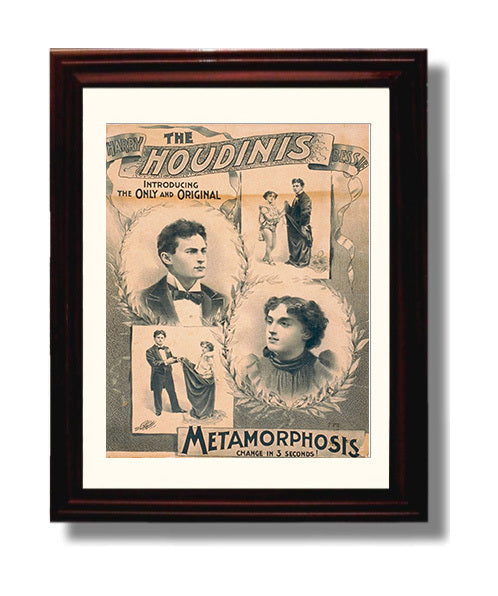 Houdini - The Metamorphosis - Magic Poster - 8x10 Beveled Frame