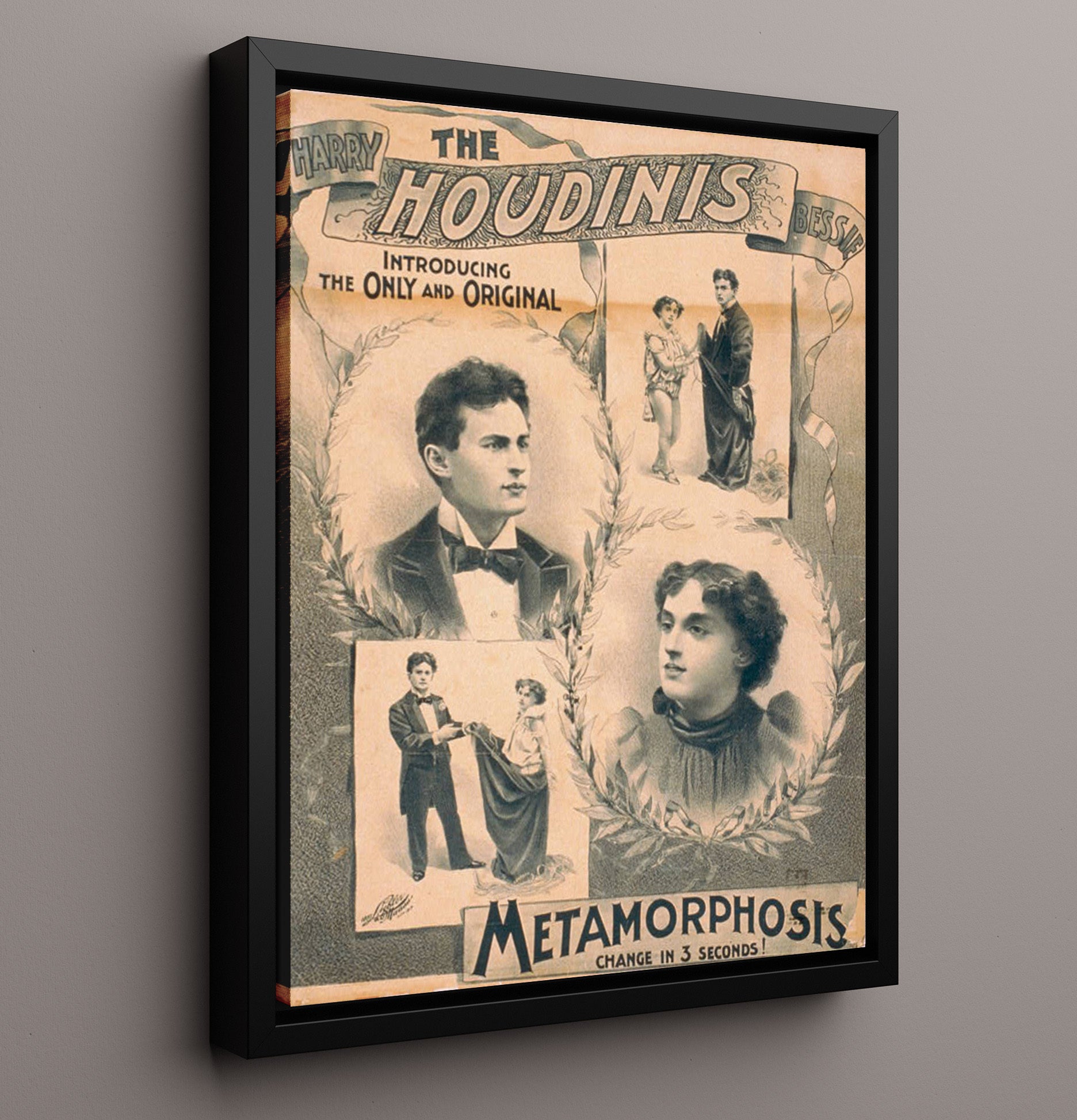 Houdini - The Metamorphosis - Magic Poster - 16x20 Framed Canvas