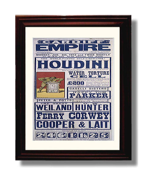 Houdini - Water Torture Cell - Magic Poster - 8x10 Beveled Frame