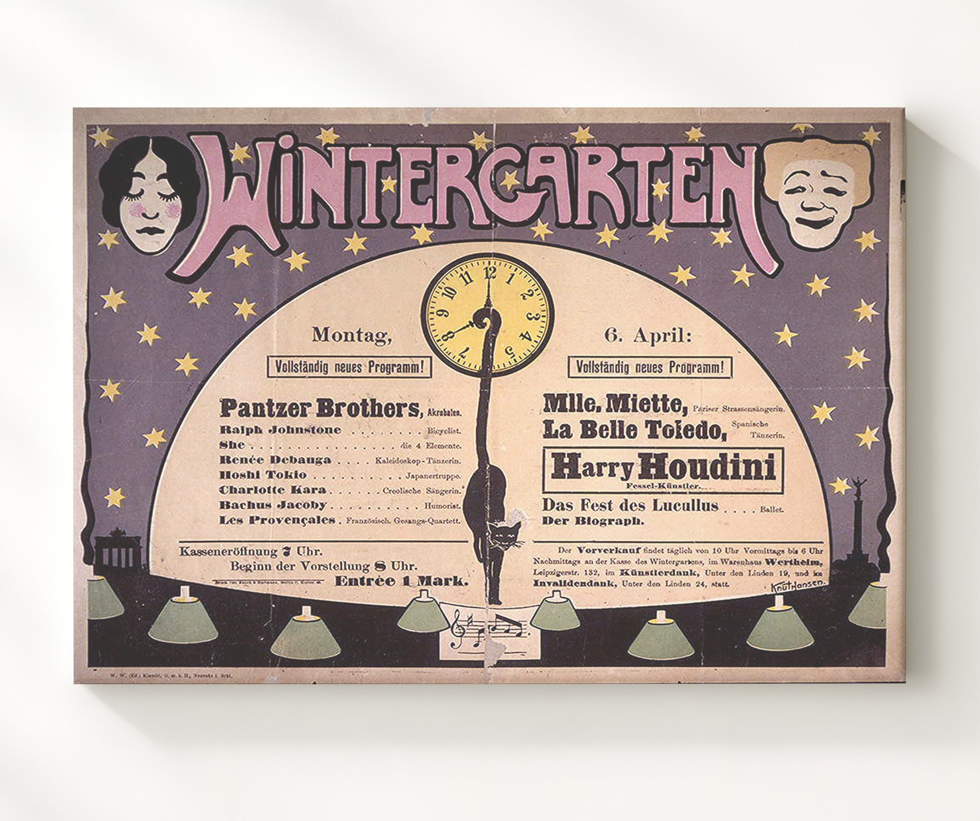 Houdini - Wintergarten Theatre - Magic Poster - 20x24 Canvas
