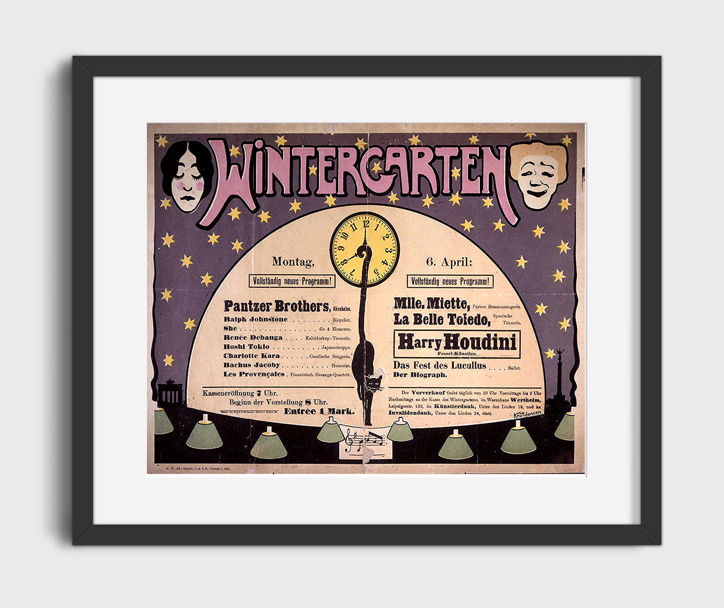 Houdini - Wintergarten Theatre - Magic Poster - 16x20 Gallery Frame
