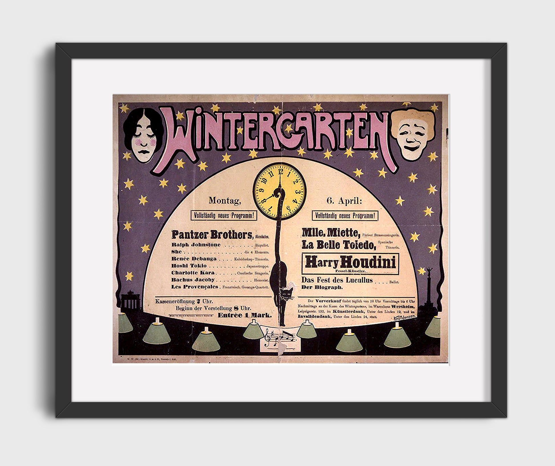 Houdini - Wintergarten Theatre - Magic Poster - 16x20 Gallery Frame