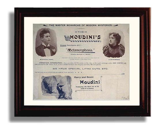 Houdini Metamorphosis - Escape Illusion - Magic Poster - 8x10 Beveled Frame