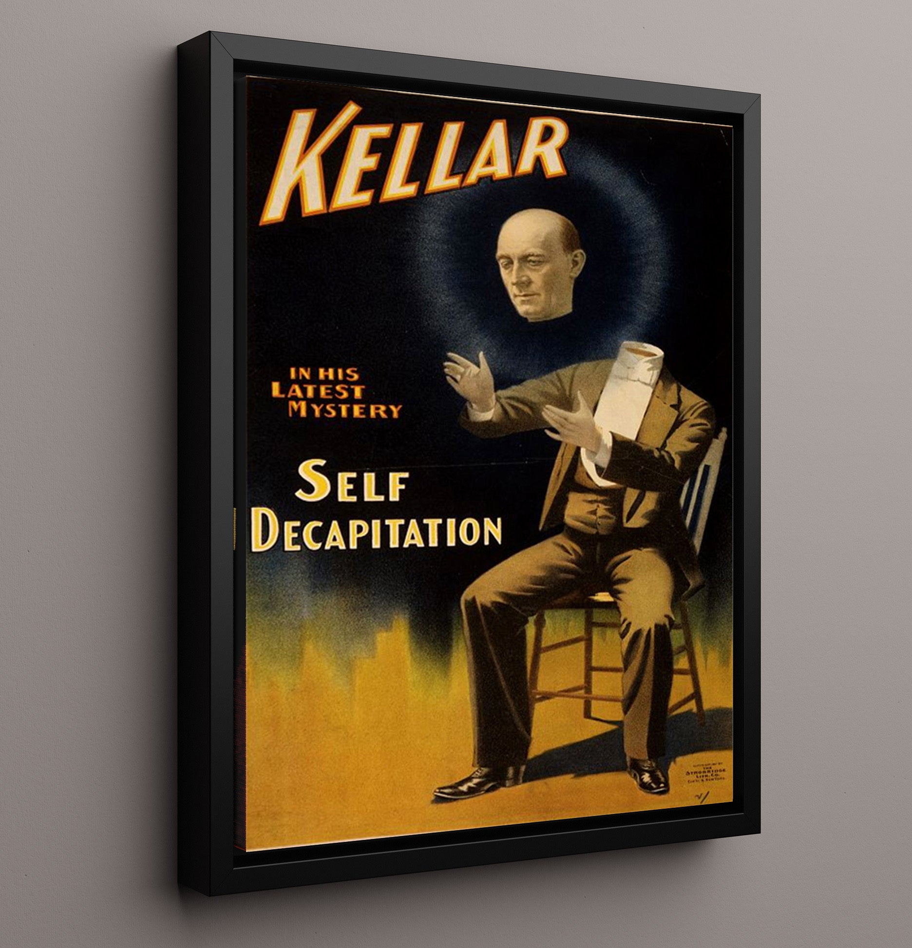 Kellar - Self Decapitation - Magic Poster - 16x20 Framed Canvas