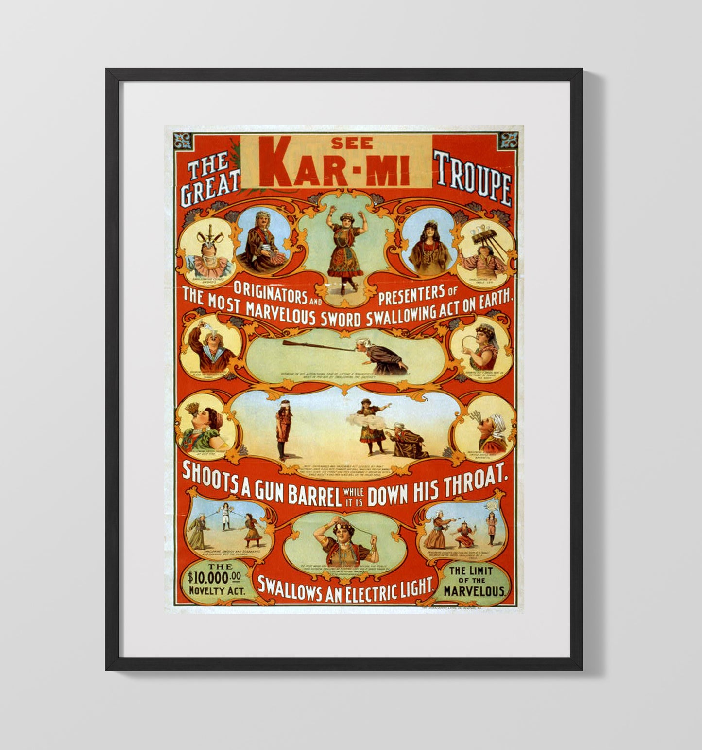 The Great Kar-Mi - Sword Swallower - Magic Poster - 16x20 Gallery Frame