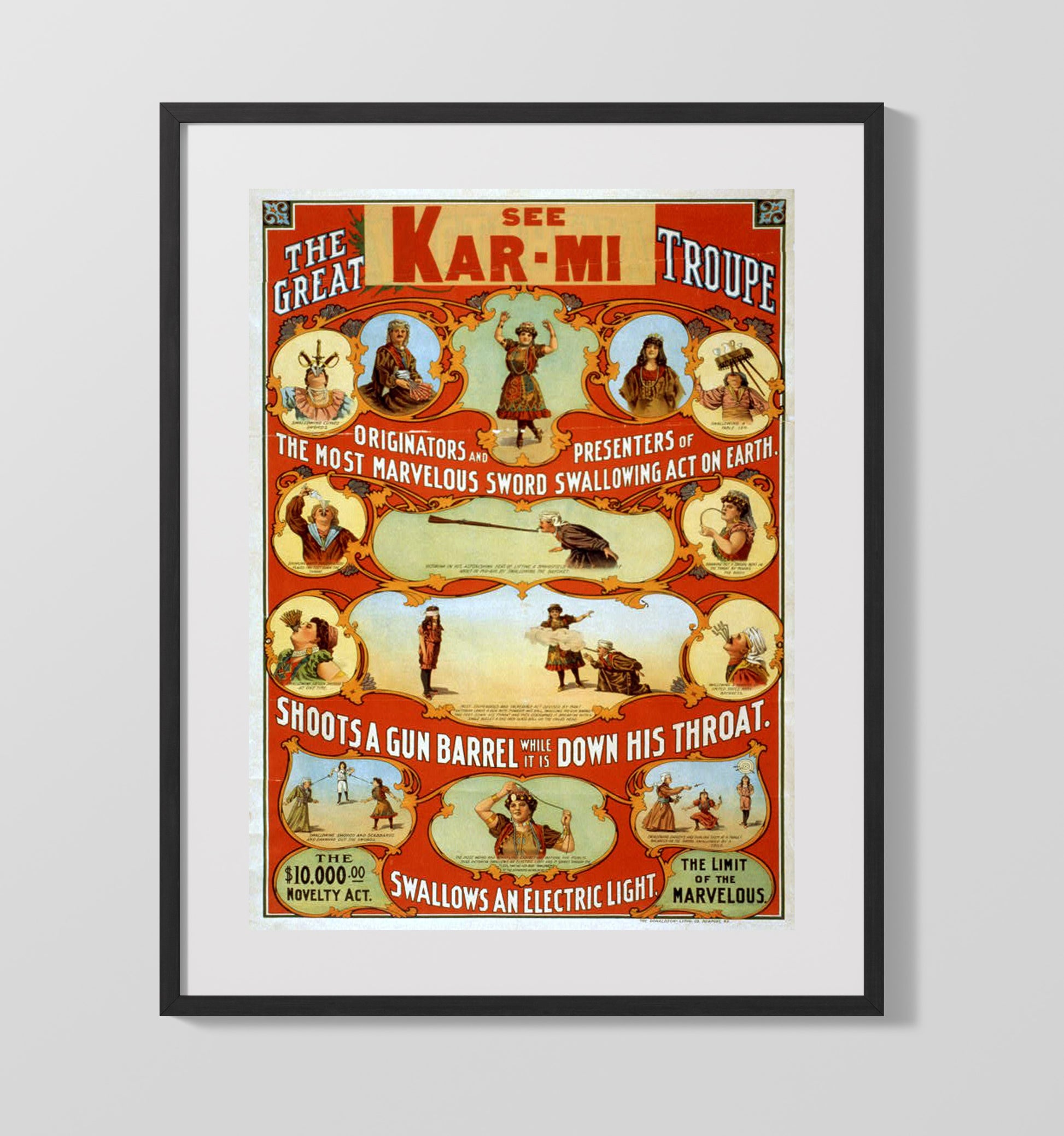The Great Kar-Mi - Sword Swallower - Magic Poster - 16x20 Gallery Frame