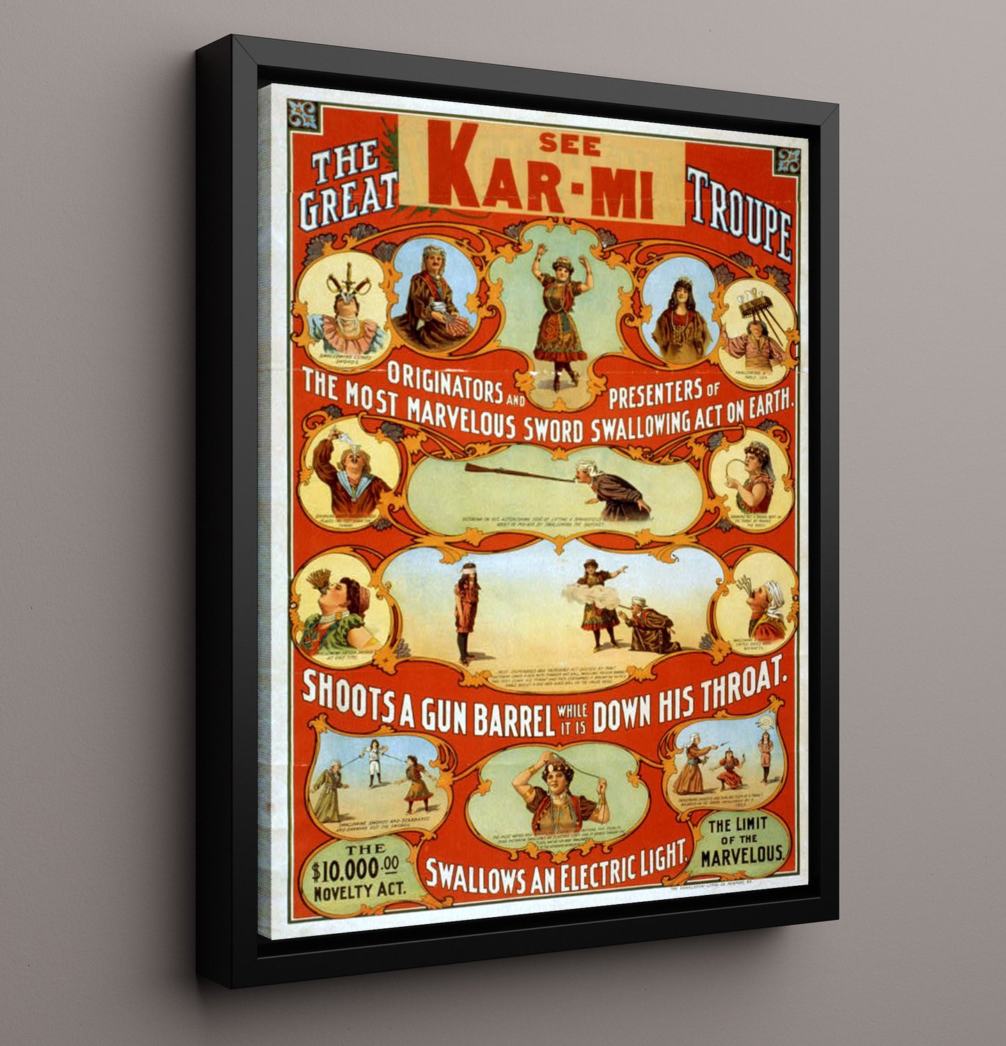 The Great Kar-Mi - Sword Swallower - Magic Poster - 16x20 Framed Canvas