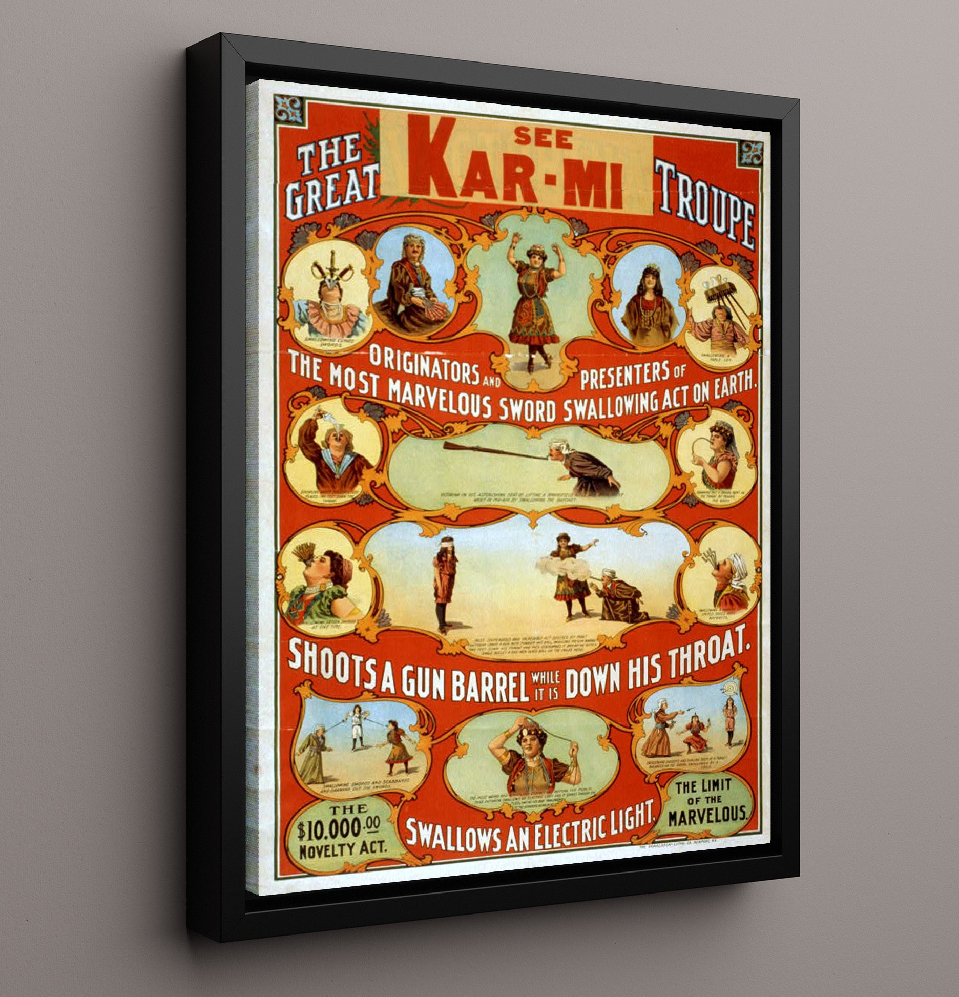 The Great Kar-Mi - Sword Swallower - Magic Poster - 16x20 Framed Canvas