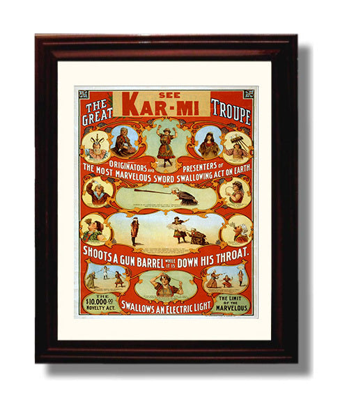 The Great Kar-Mi - Sword Swallower - Magic Poster - 8x10 Beveled Frame