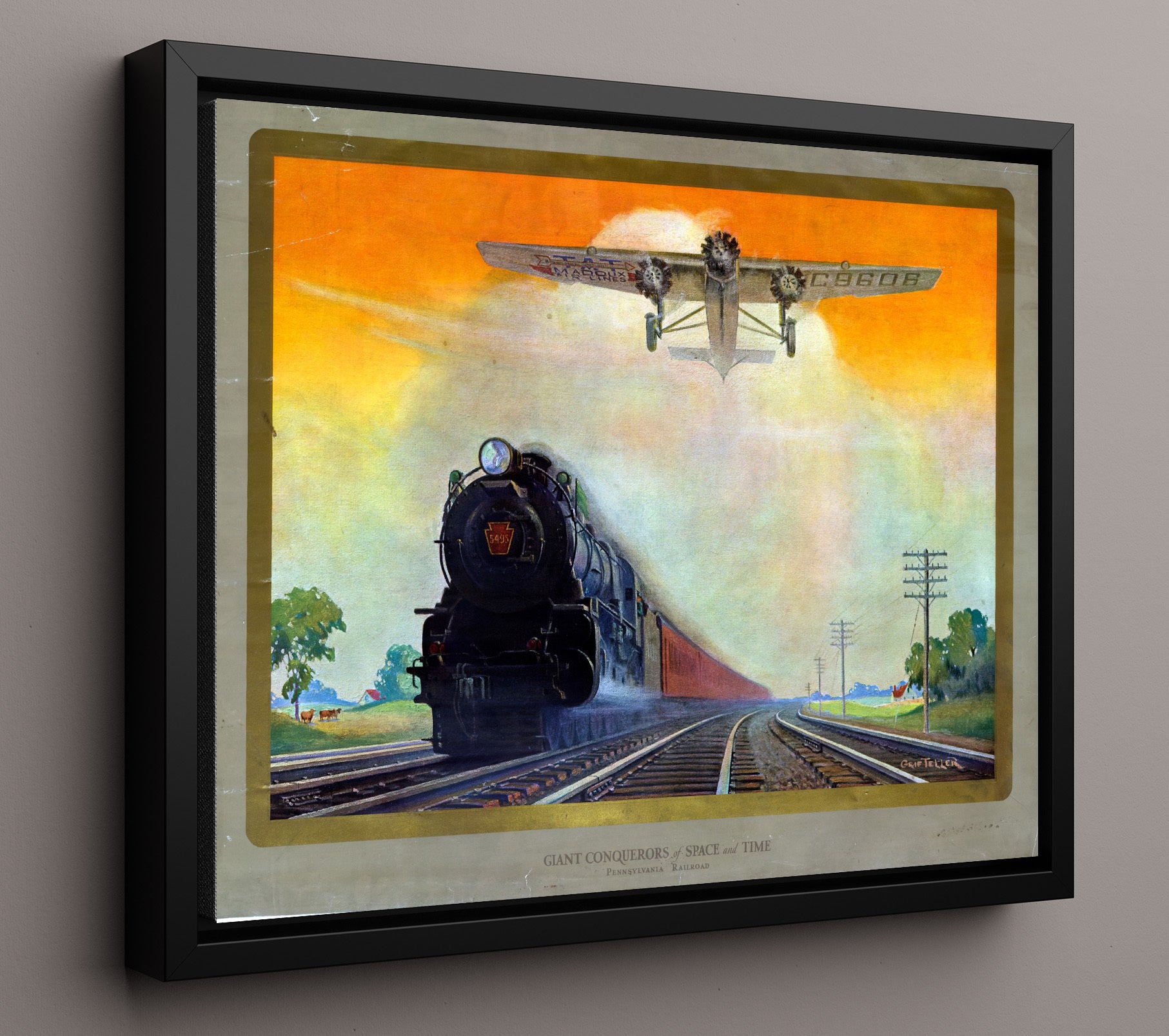 Giant Conquerors of Space and Time - Industrial Steam Train Art - Railroad Poster - 16x20 Framed Canvas