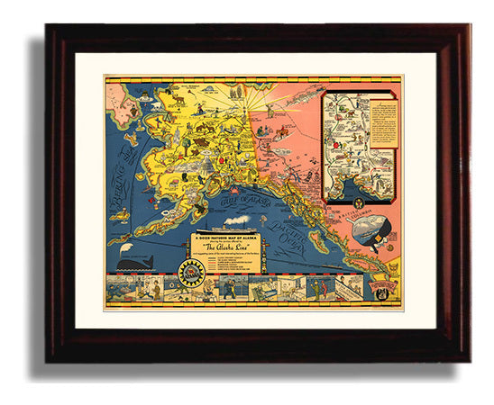 Good Natured Map of Alaska - Illustrated Alaska Railway Map - Railroad Poster - 16x20 Gallery Frame