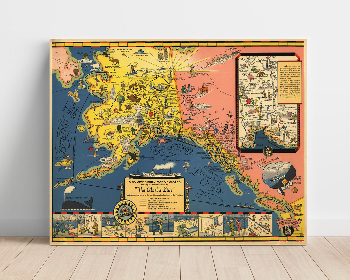 Good Natured Map of Alaska - Illustrated Alaska Railway Map - Railroad Poster - 16x20 Unframed Print