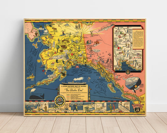 Good-Natured Map of Alaska - Illustrated Railway Map - 16x20 Unframed Print
