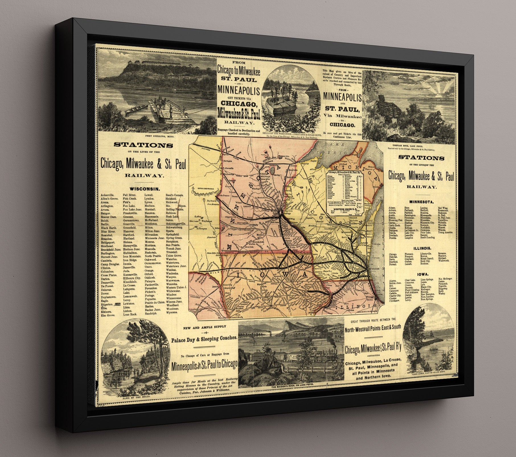 Midwest Railway Stations - Architectural Train Station Art - Railroad Poster - 16x20 Framed Canvas