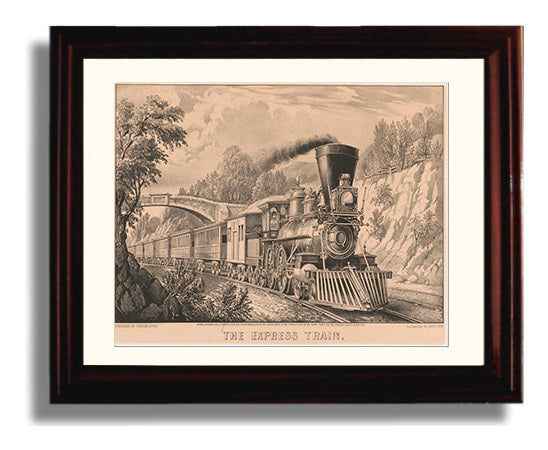 The Express Train 1870 - 19th-Century Locomotive Art - Railroad Poster - 16x20 Gallery Frame