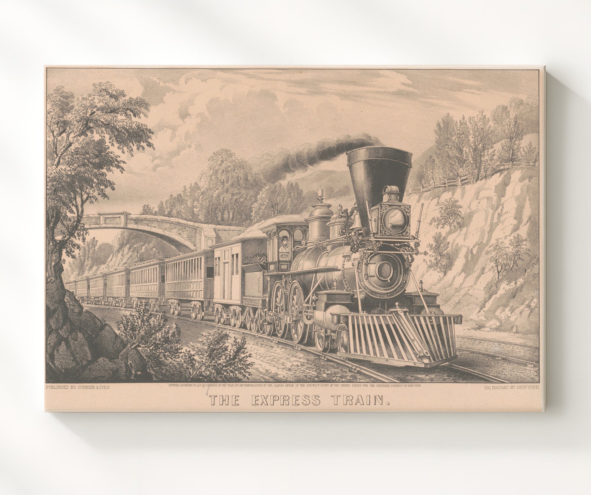 The Express Train 1870 - 19th-Century Locomotive Art - Railroad Poster - 20x24 Canvas