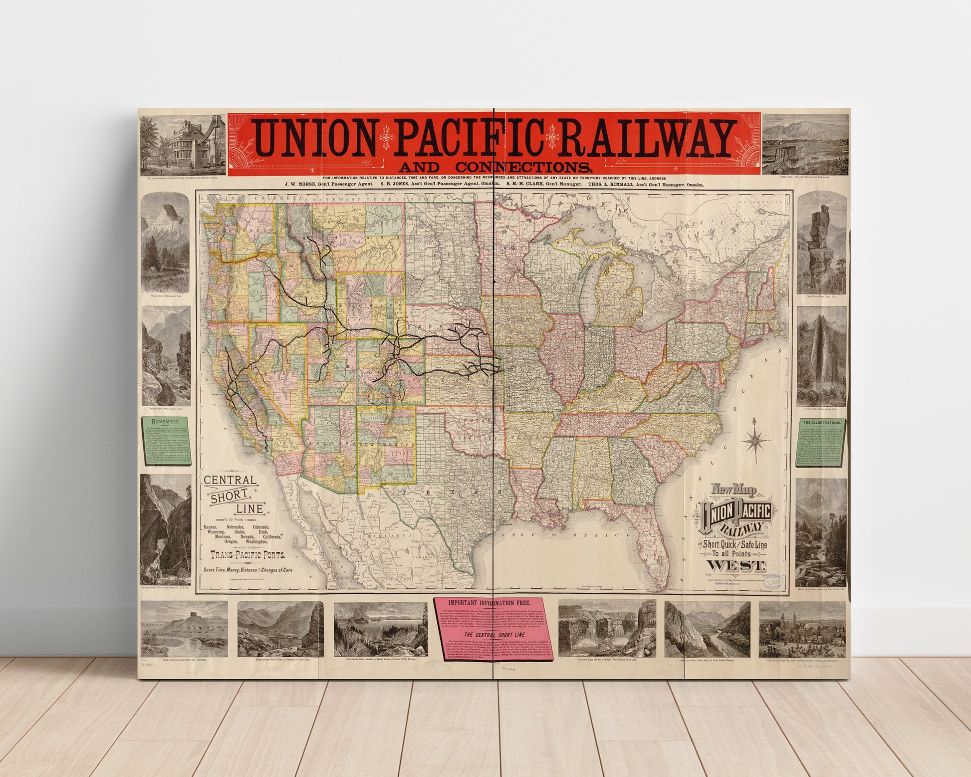 Union Pacific Map 1883 - Historic Railway Map - Railroad Poster - 16x20 Unframed Print