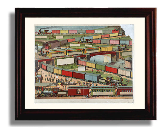Zig Zag Trains 1890 - Victorian Mountain Railway Art - Railroad Poster - 16x20 Gallery Frame
