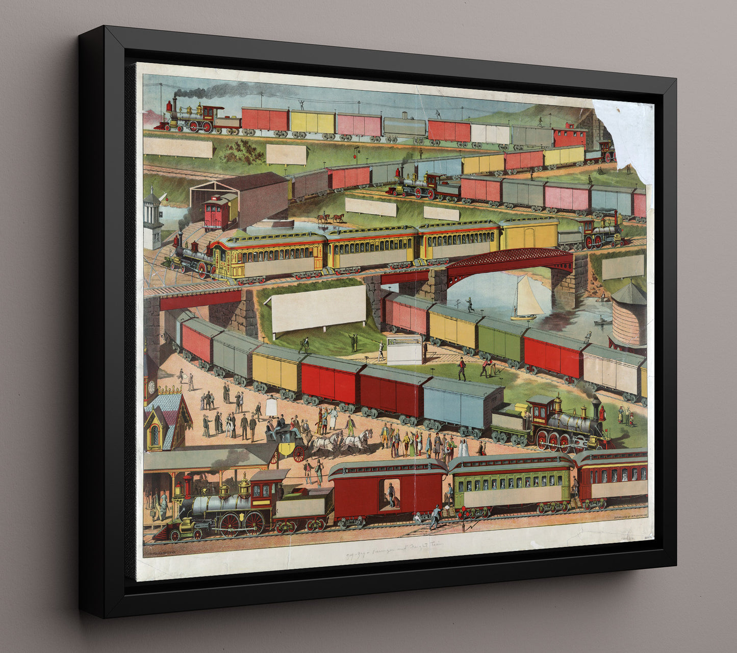 Zig Zag Trains 1890 - Victorian Mountain Railway Art - Railroad Poster - 16x20 Framed Canvas