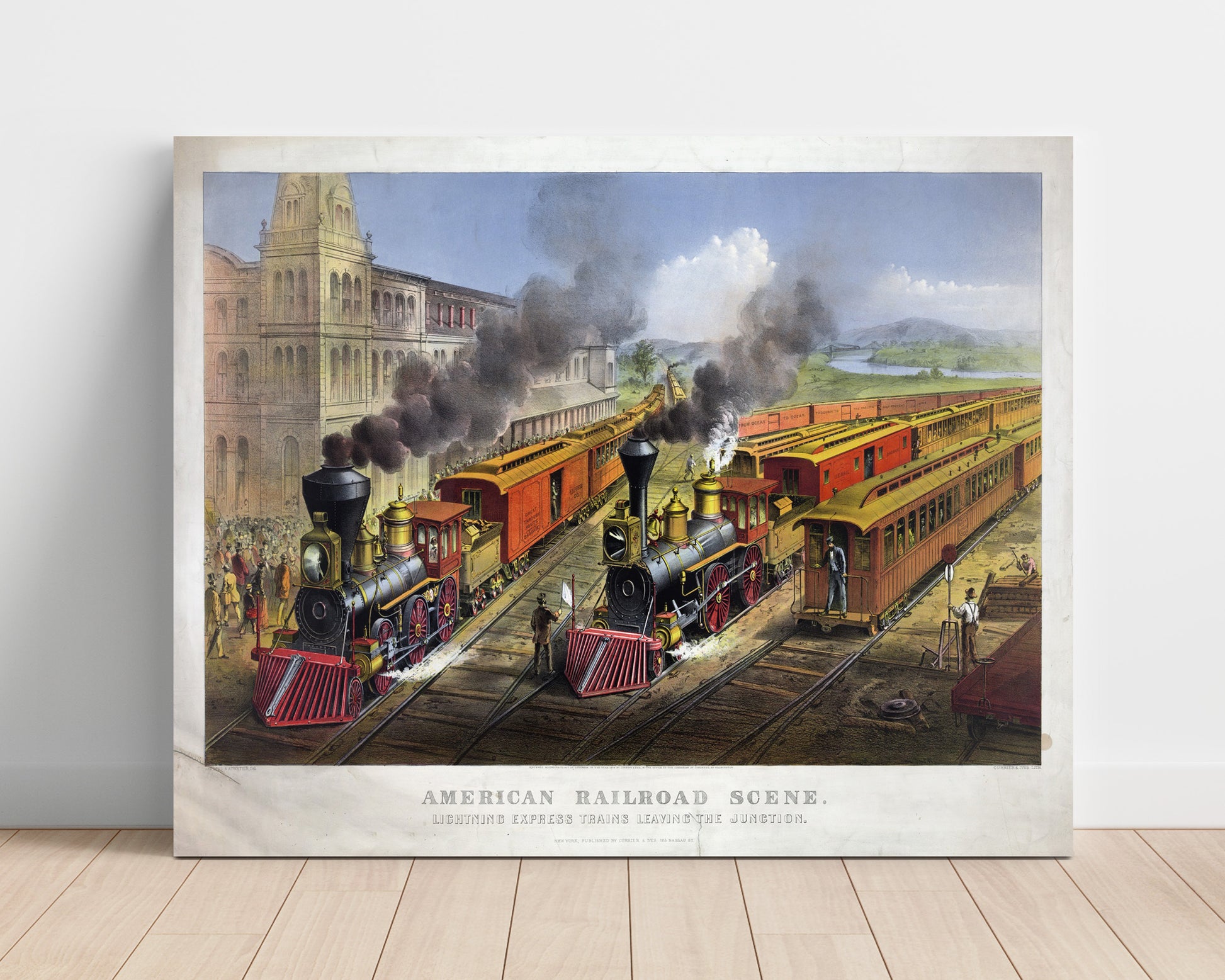 American Railroad Scene Lightning Express Trains - Lightning Express Railway Art - Railroad Poster - 16x20 Unframed Print
