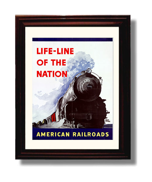 American Railroads Life Line of the Nation - Patriotic Railway Map - Railroad Poster - 16x20 Gallery Frame
