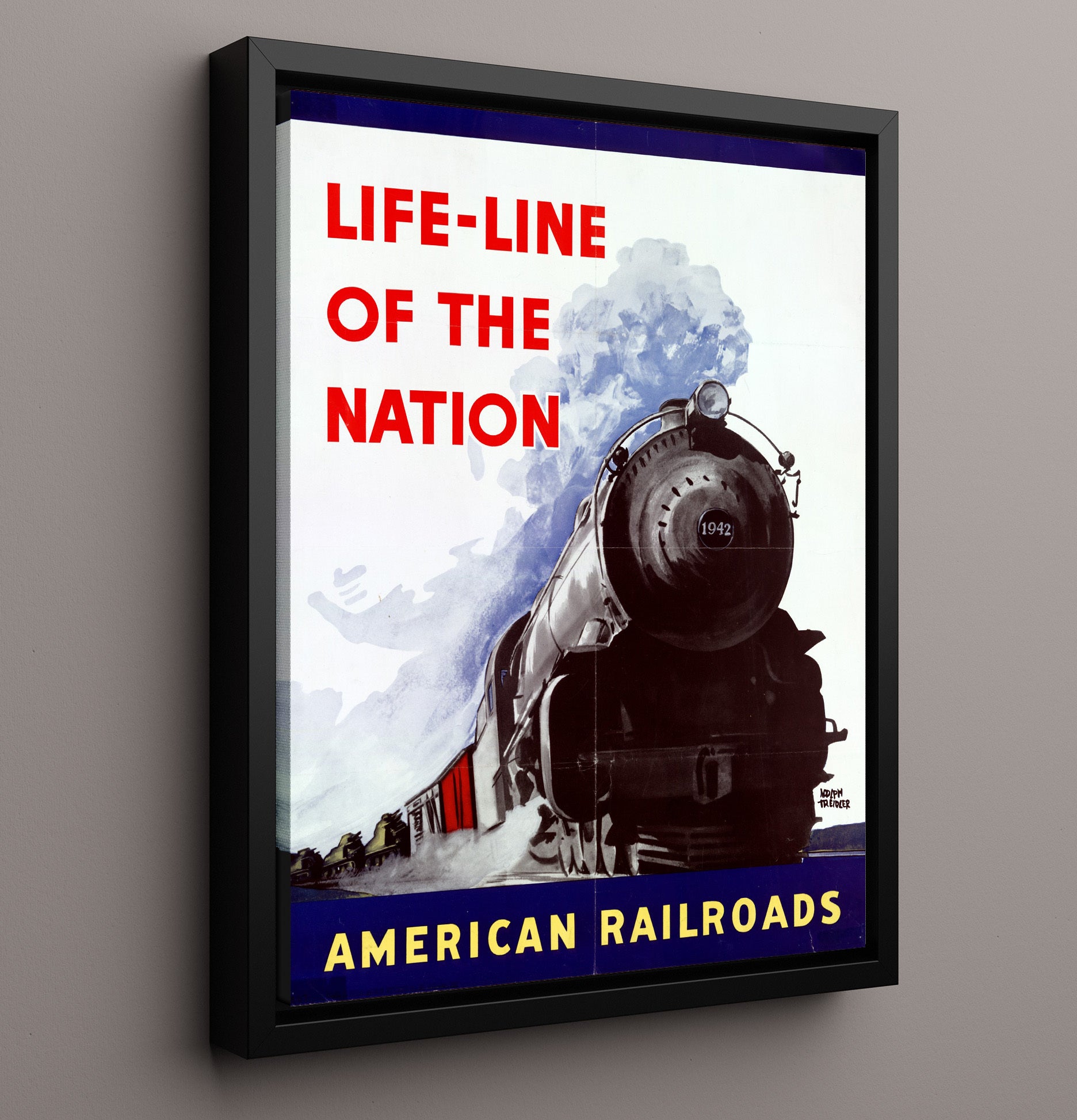 American Railroads Life Line of the Nation - Patriotic Railway Map - Railroad Poster - 16x20 Framed Canvas