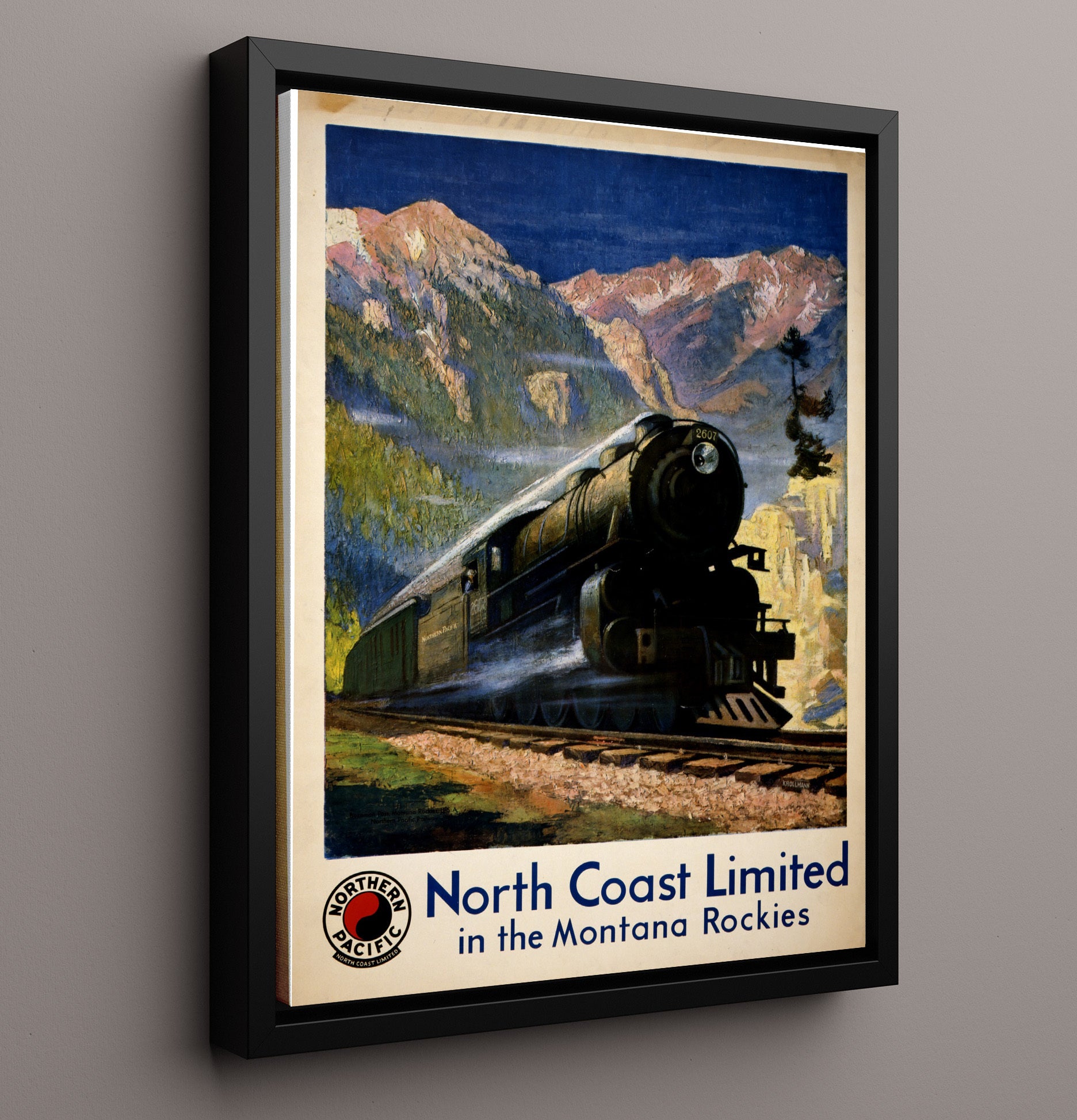 North Coast Limited - Northern Pacific - Montana Rockies - Montana Rockies Travel Art - Railroad Poster - 16x20 Framed Canvas