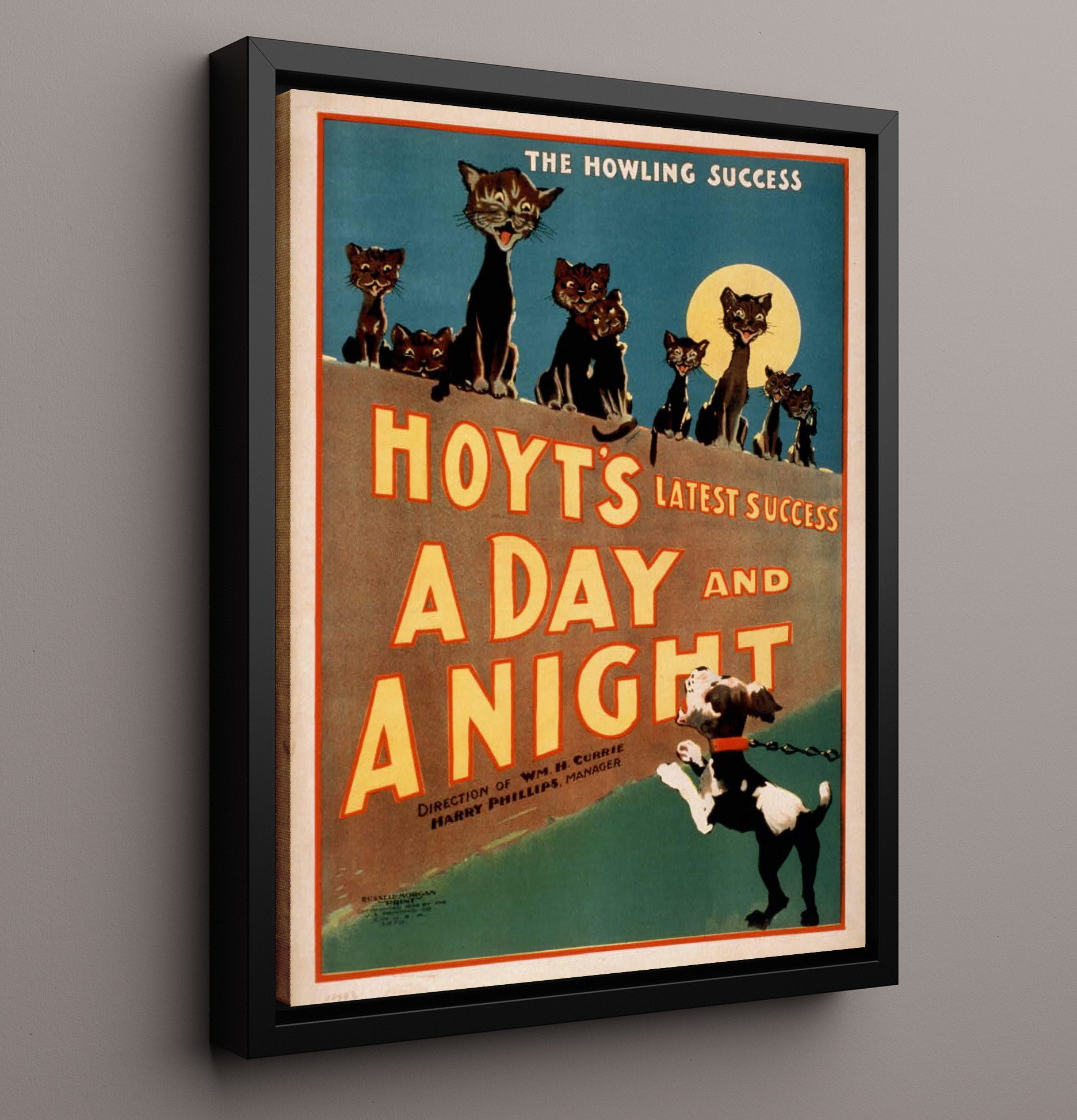 A Day and a Night - Cat and Dog Howl - Theater Poster - 16x20 Framed Canvas