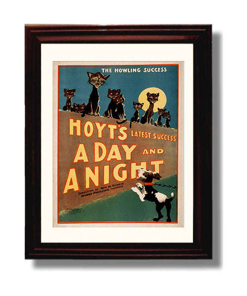 A Day and a Night - Cat and Dog Howl - Theater Poster - 8x10 Beveled Frame