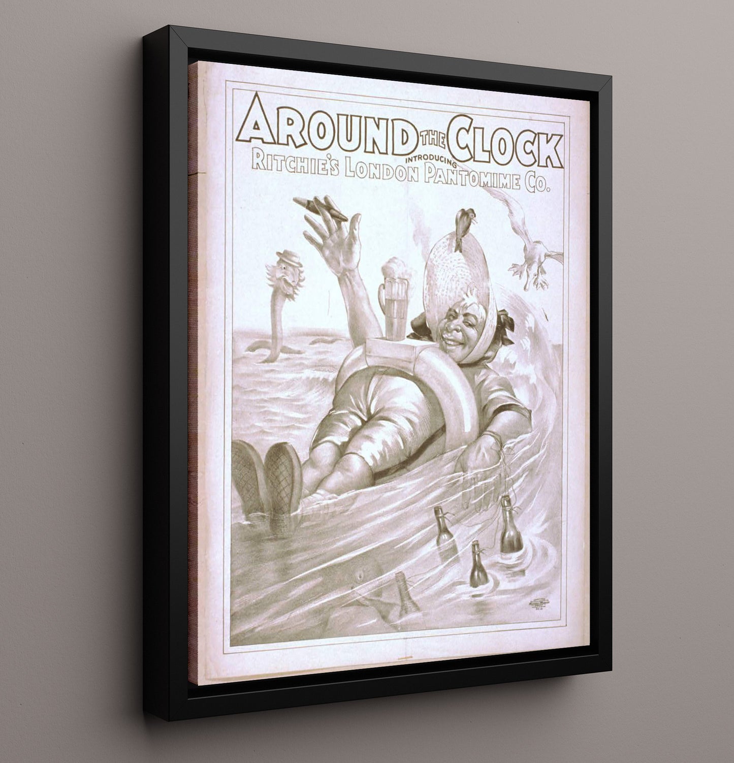 Around the Clock - Float of Follies - Theater Poster - 16x20 Framed Canvas