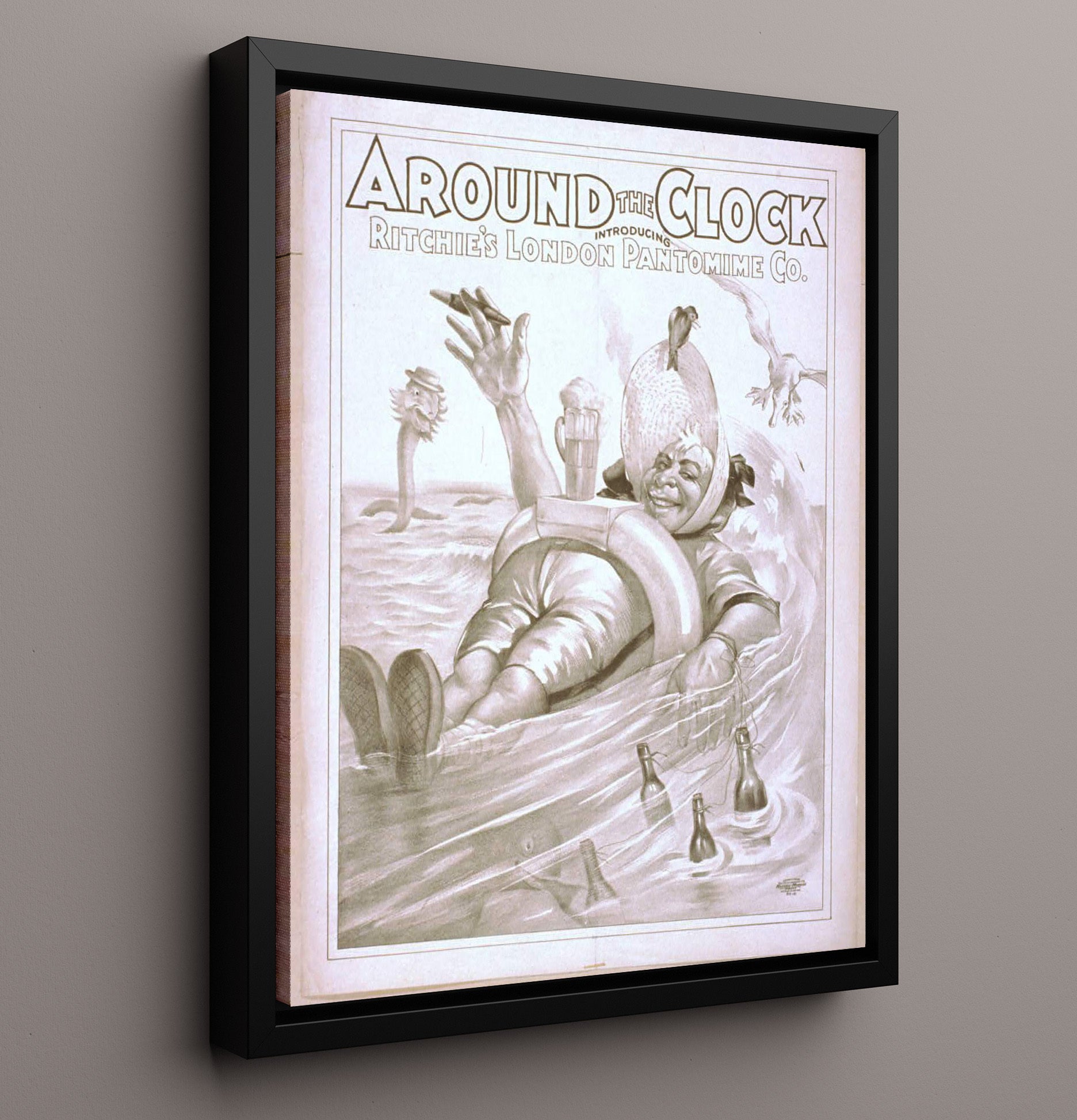 Around the Clock - Float of Follies - Theater Poster - 16x20 Framed Canvas