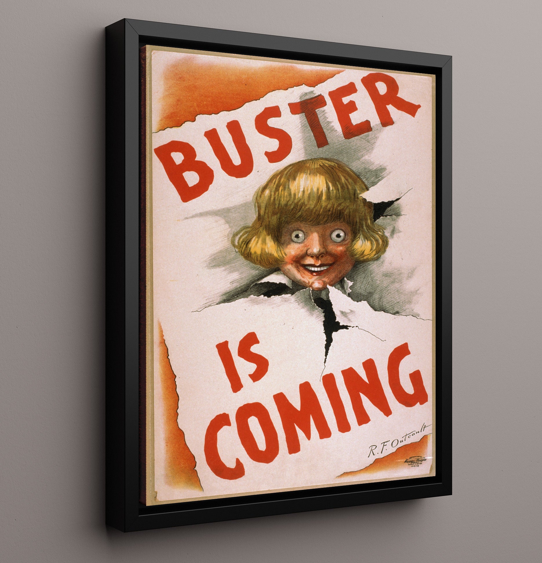 Buster Is Coming - R.F. Outcault Comedy - Theater Poster - 16x20 Framed Canvas