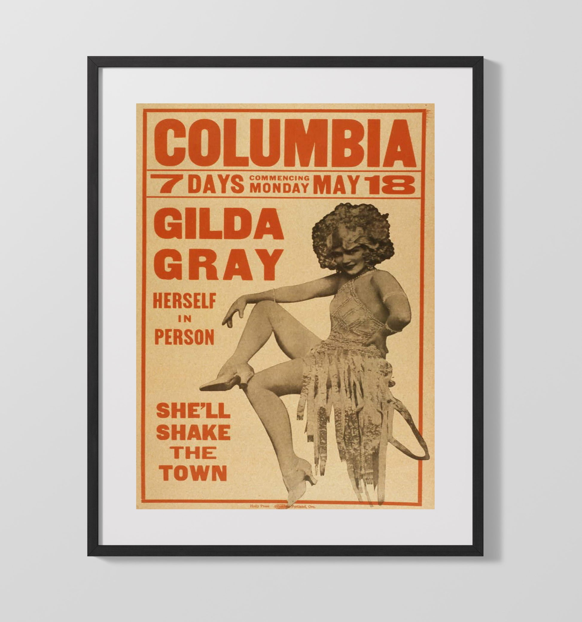 Gilda Gray - Shake the Town - Theater Poster - 16x20 Gallery Frame