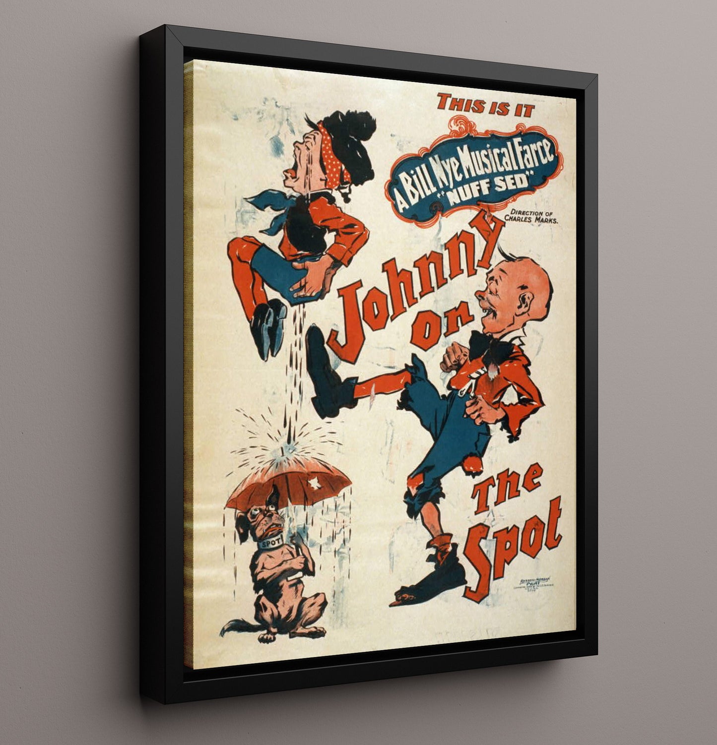 Johnny on the Spot - Umbrella Pup - Theater Poster - 16x20 Framed Canvas