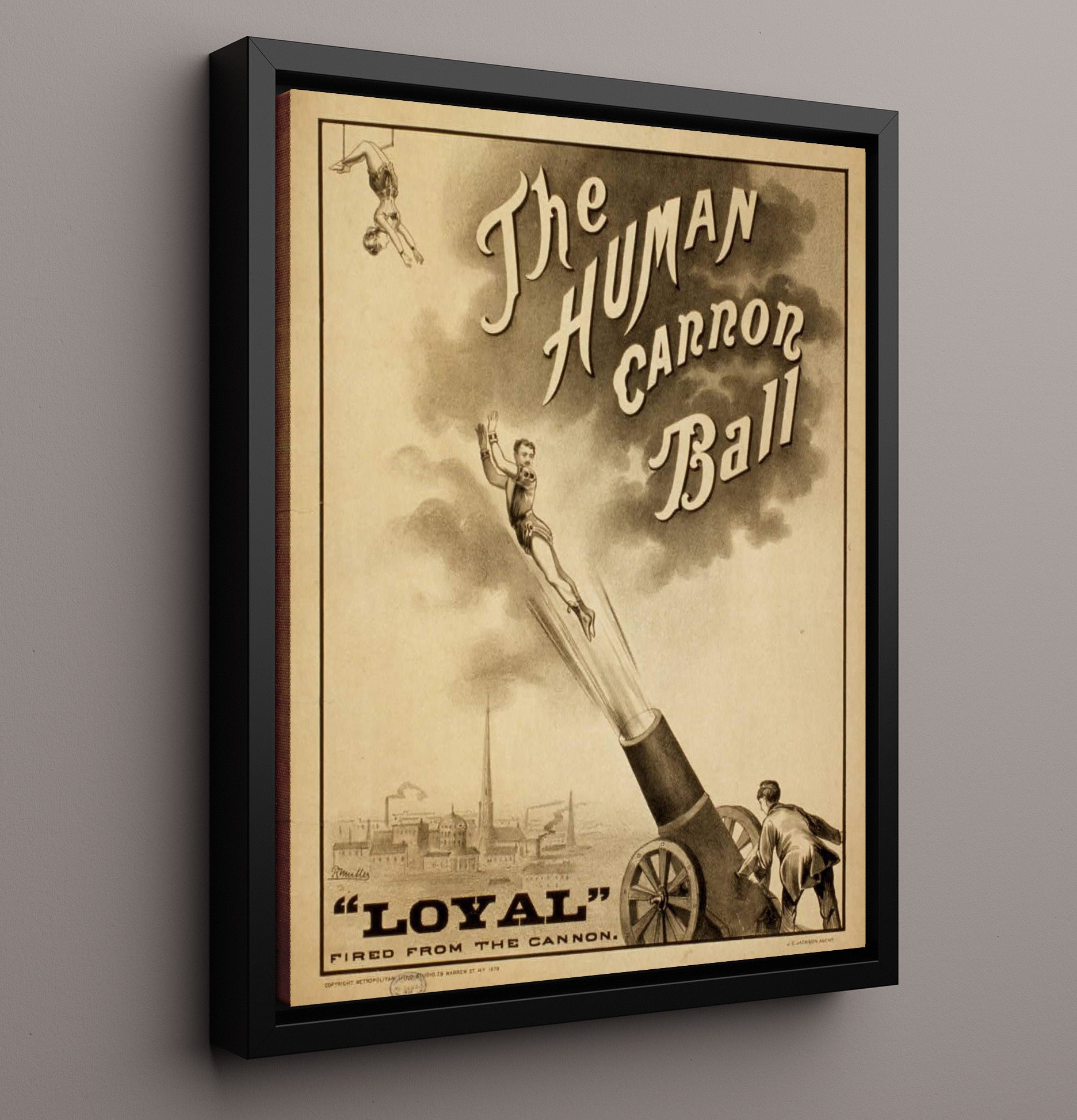 Loyal the Human Cannonball - Sky Rocket Show - Theater Poster - 16x20 Framed Canvas