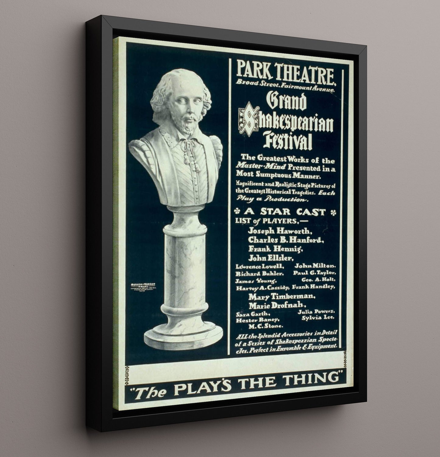 Park Theater - Shakespeare Festival - Theater Poster - 16x20 Framed Canvas