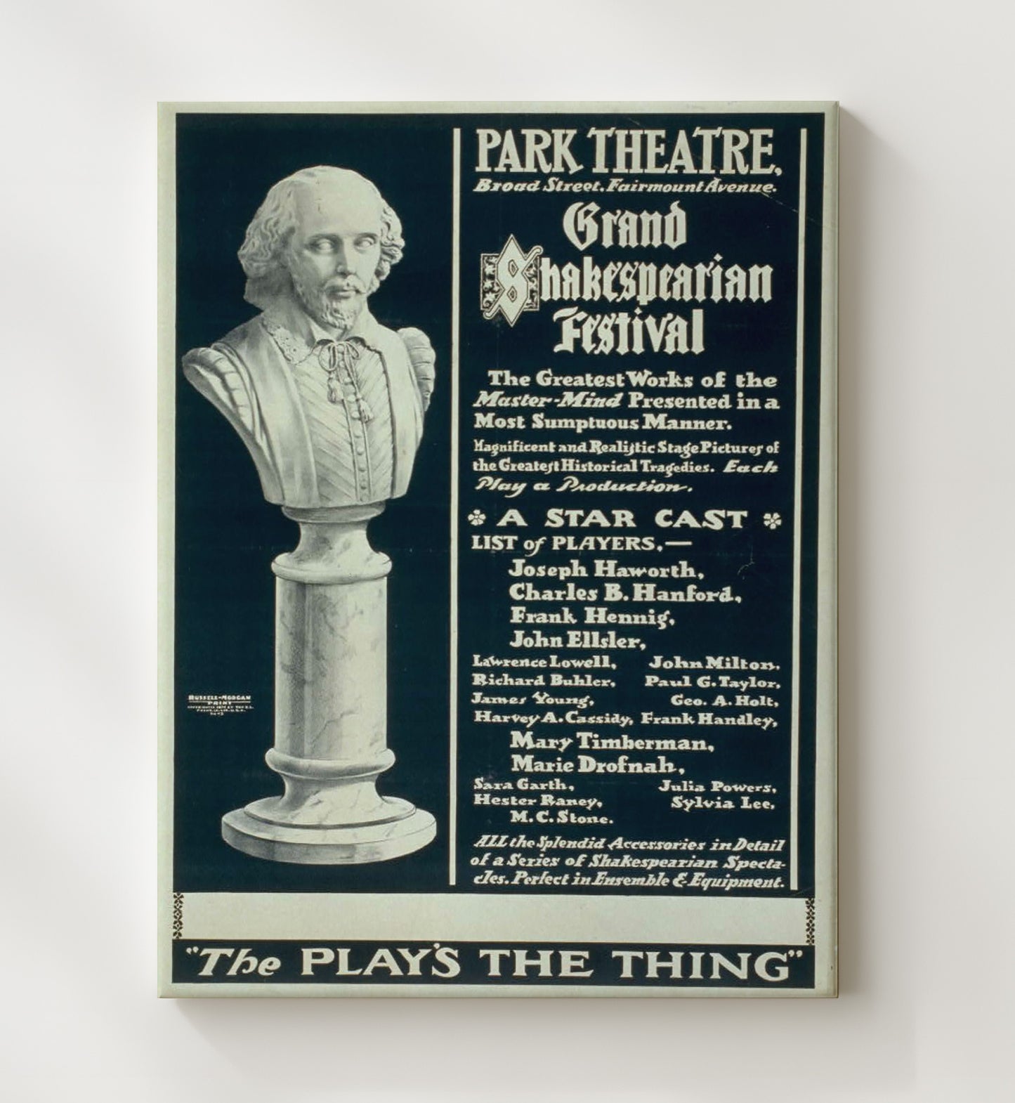 Park Theater - Shakespeare Festival - Theater Poster - 20x24 Canvas