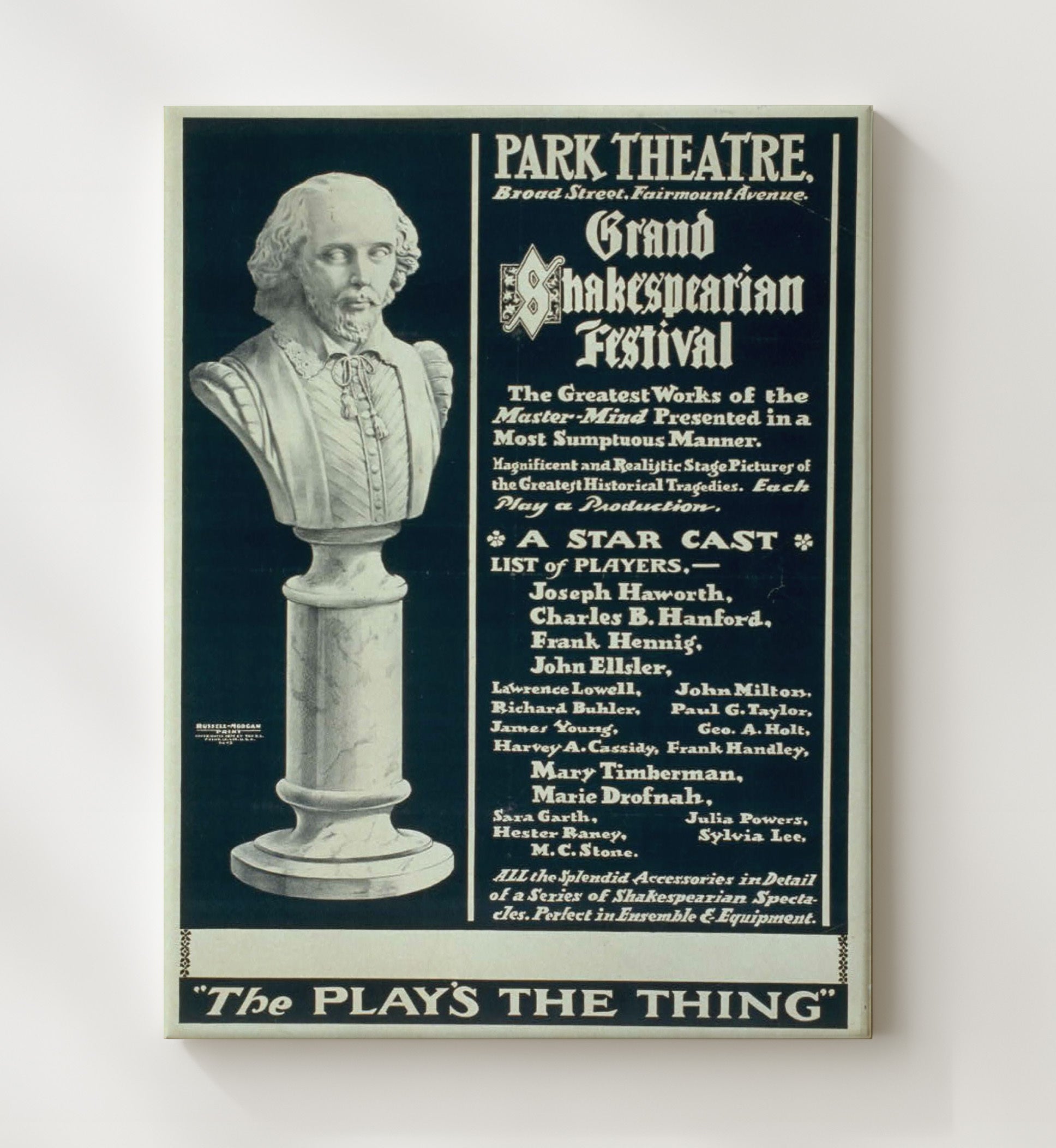 Park Theater - Shakespeare Festival - Theater Poster - 20x24 Canvas