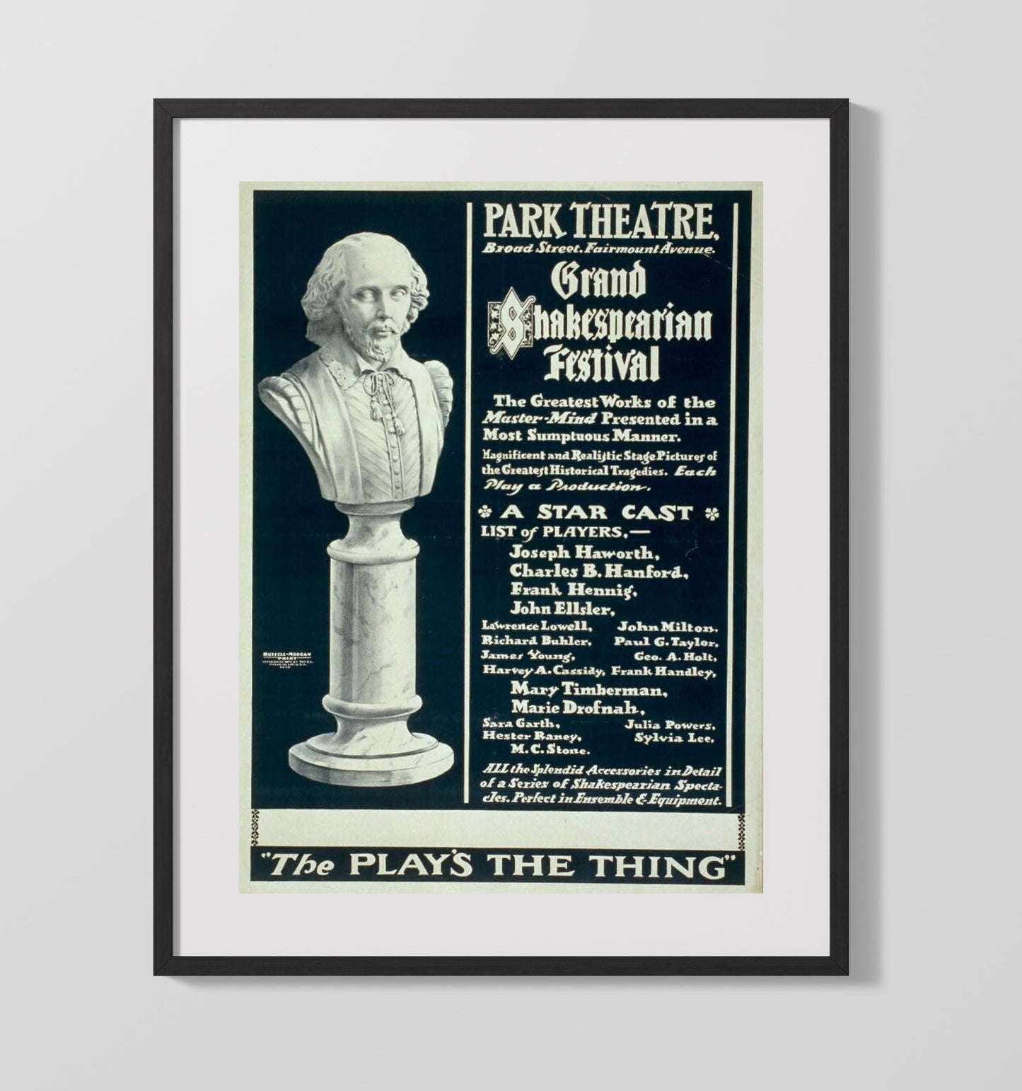 Park Theater - Shakespeare Festival - Theater Poster - 16x20 Gallery Frame