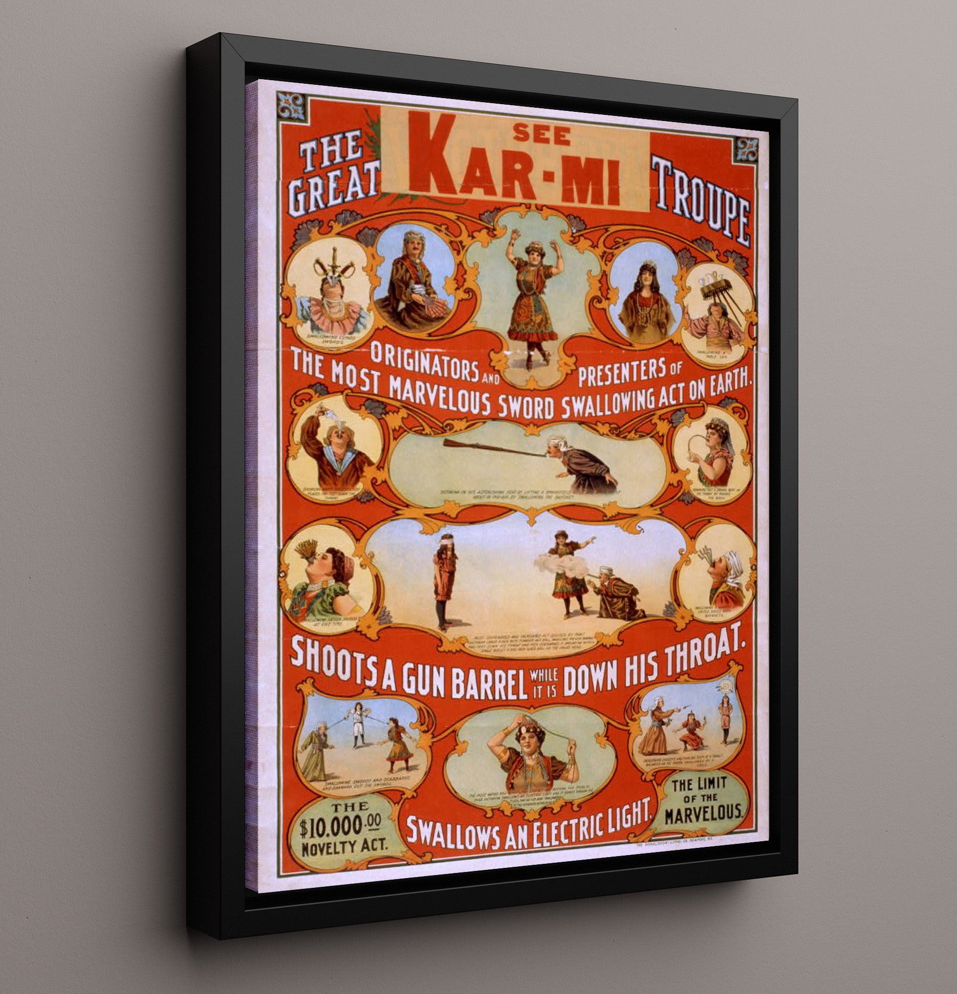 See KarMi the Great Troupe - Classic Stage Production - Theater Poster - 16x20 Framed Canvas