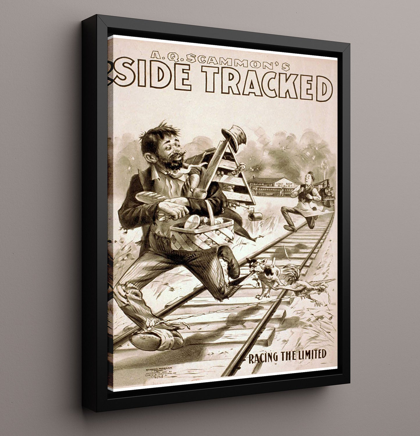 Side Tracked - Racing the Limited - Theater Poster - 16x20 Framed Canvas